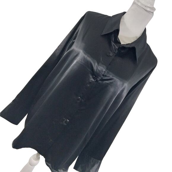 Divided by H&M Tops - DIVIDED! SUPER ELEGANT BLACK SATIN LONG SLEEVE BUTTON FRONT SHIRT, BLOUSE! SZ M